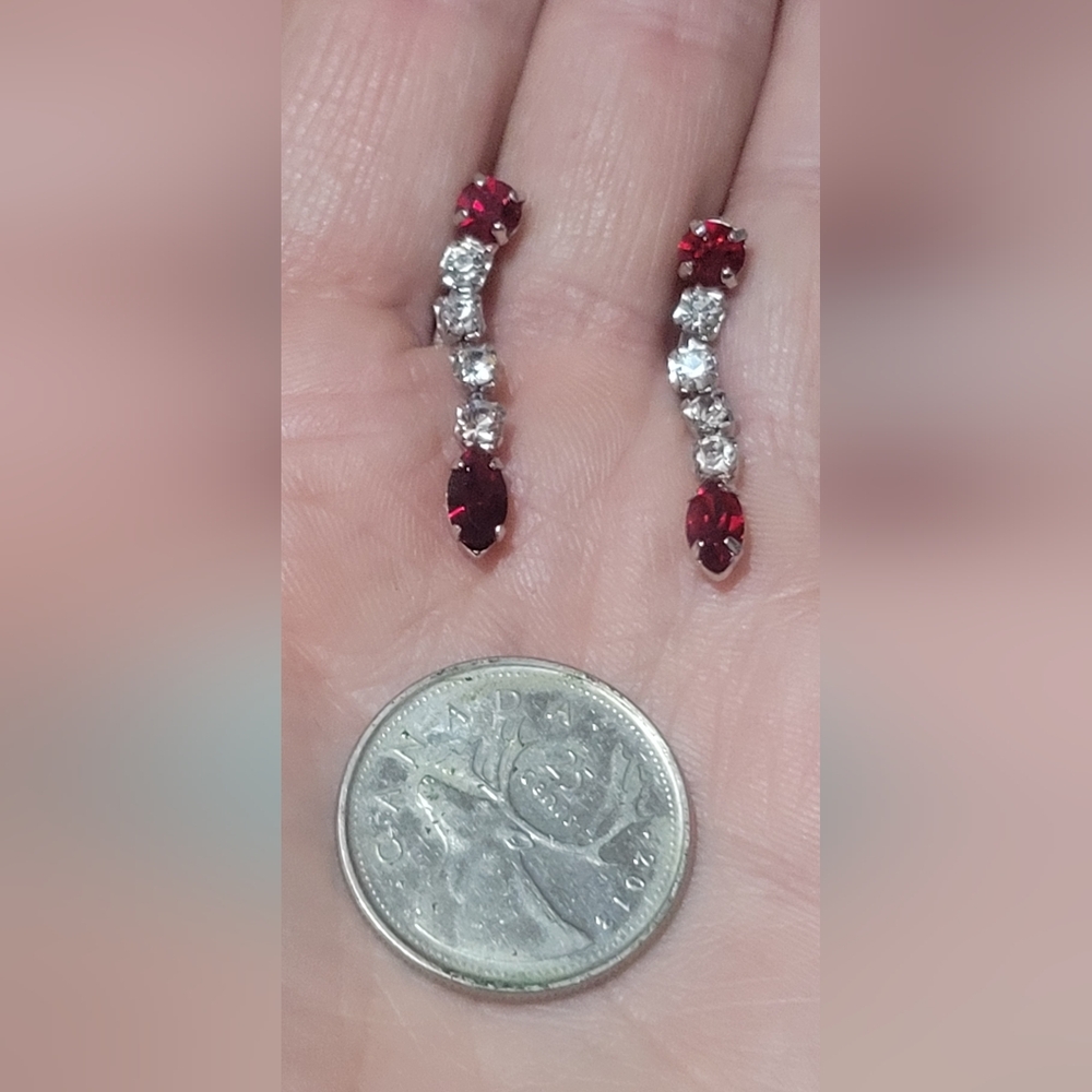 Sterling Silver Jay Flex Red and Silver Drop Screw On Earrings